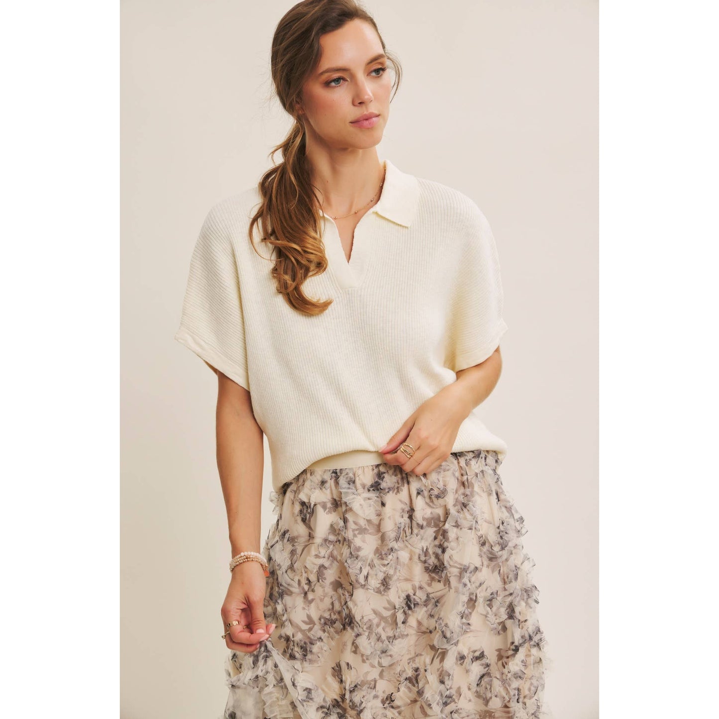 Beaumont Effortless Rib Knit Top: Cream