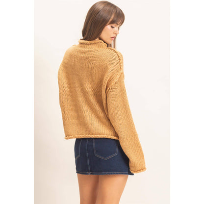 Rolled Collar Loose Knit Sweater: OATMEAL / S-M-L(2-2-2)