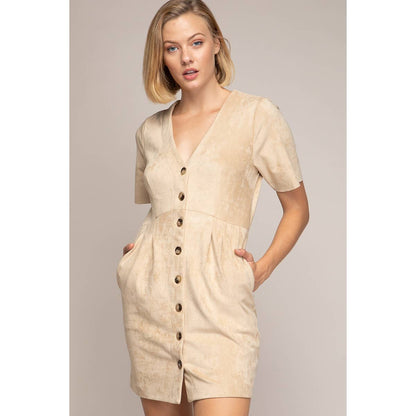 Bodycon Button Down Dress: Khaki / S