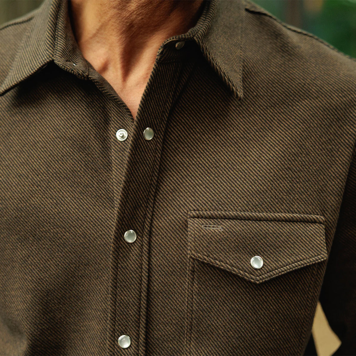 Chill-Knit Plaid Pearl Snap Shirt: Woodgrain