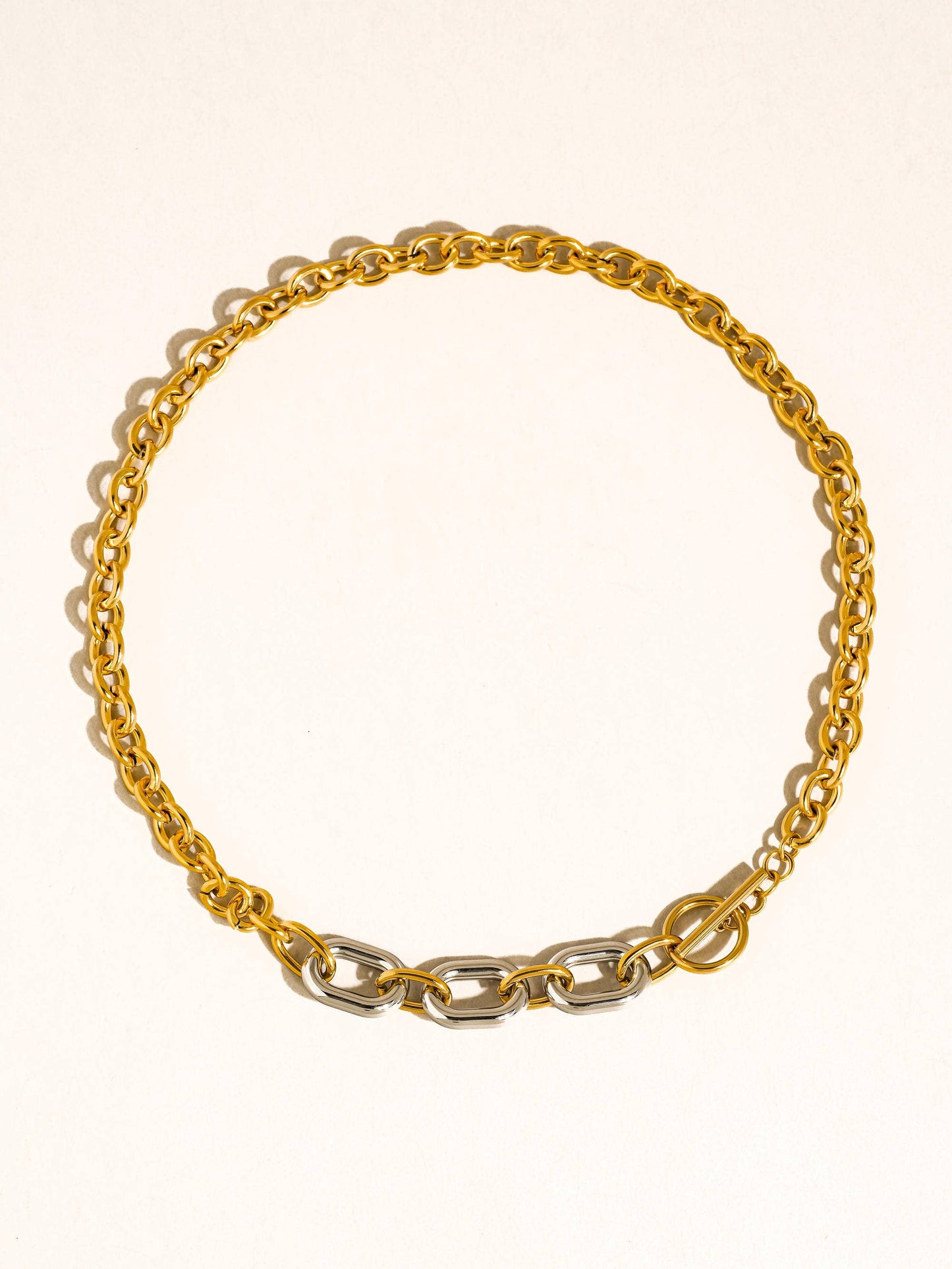 Lurette 18K Gold Non-Tarnish Two Tone Chain Necklace: Multi-Colored