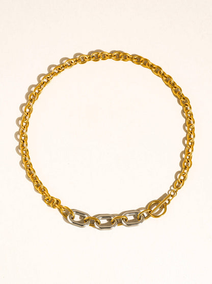 Lurette 18K Gold Non-Tarnish Two Tone Chain Necklace: Multi-Colored