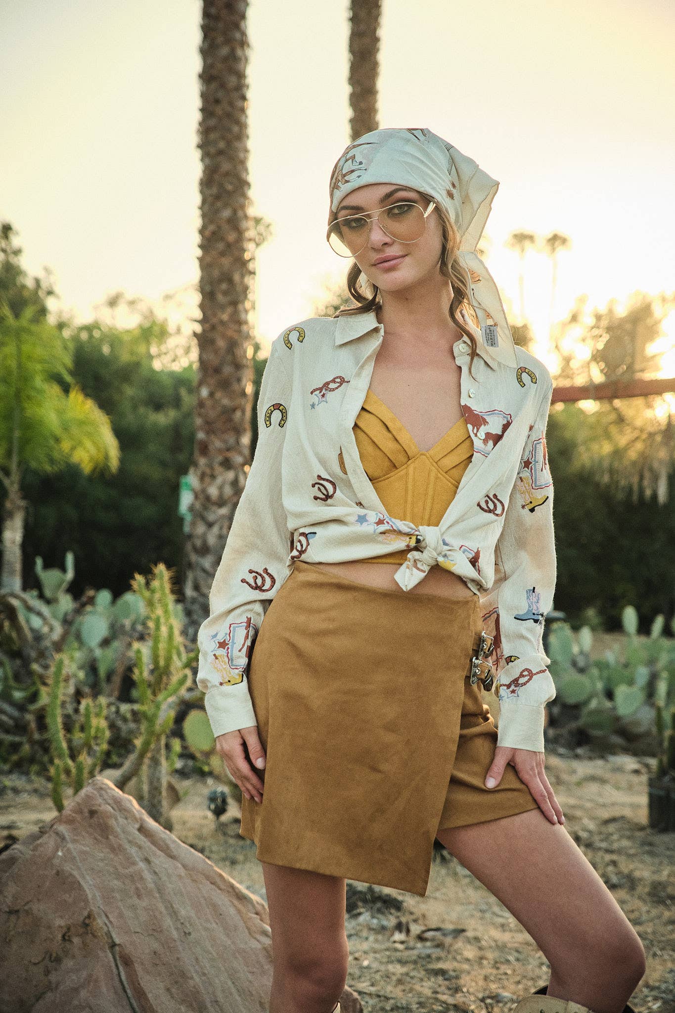 Frontier Western Embroidered Shirt: SAND