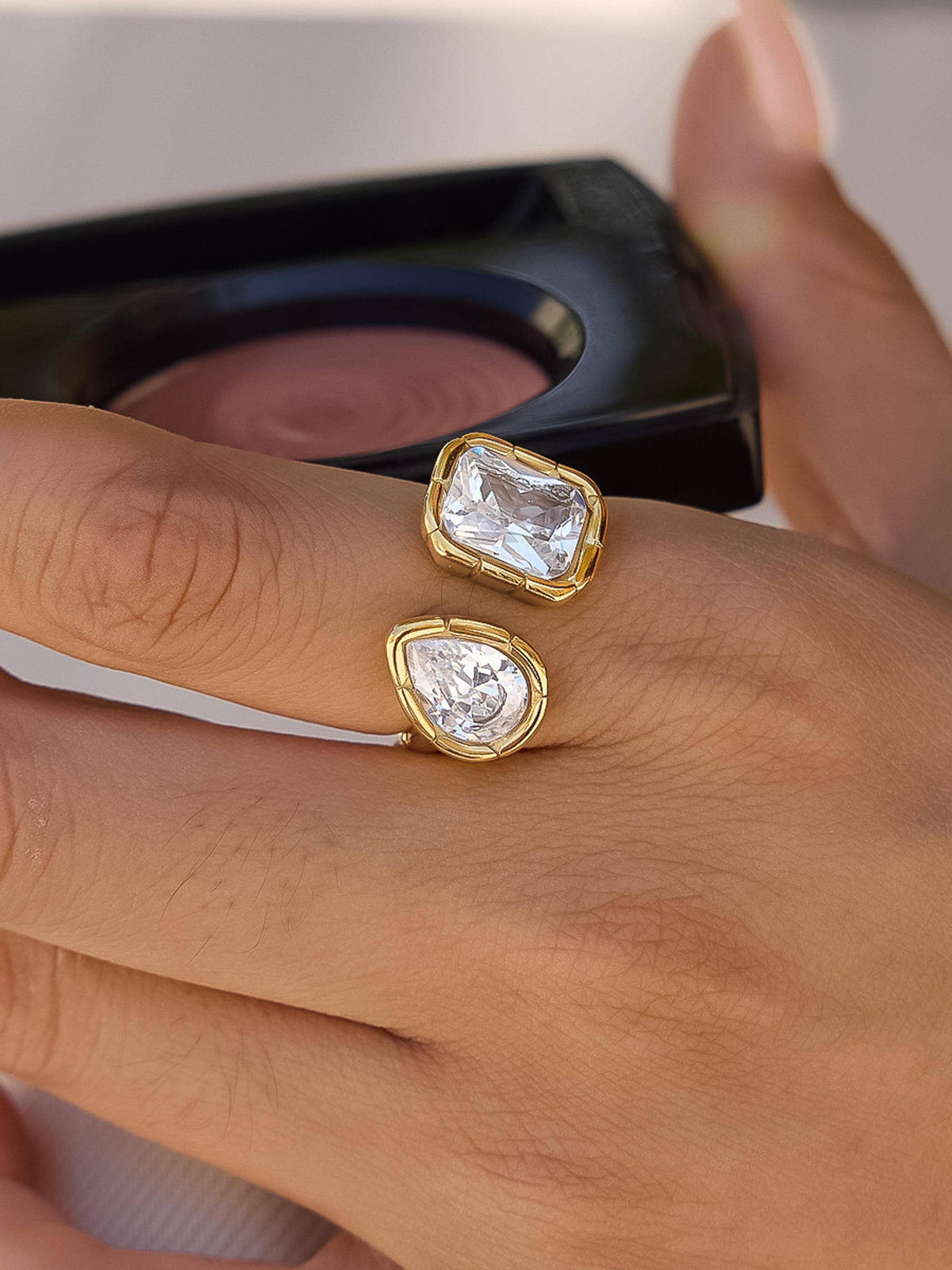 Serréa 18K Gold Non-Tarnish CZ Adjustable Ring: Multi-Colored