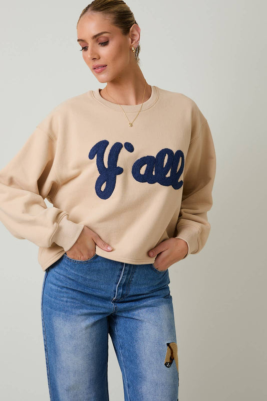 “Y’ALL” Crew Neck Flocked Sweatshirt