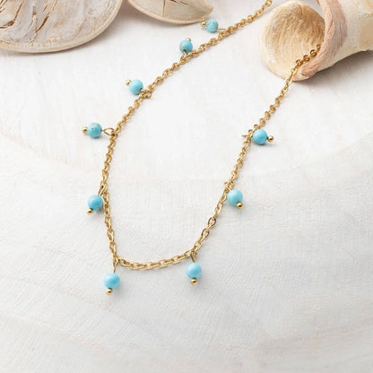 18K Gold PVD Stainless Steel Dangle Turquoise Stone Necklace: Stainless