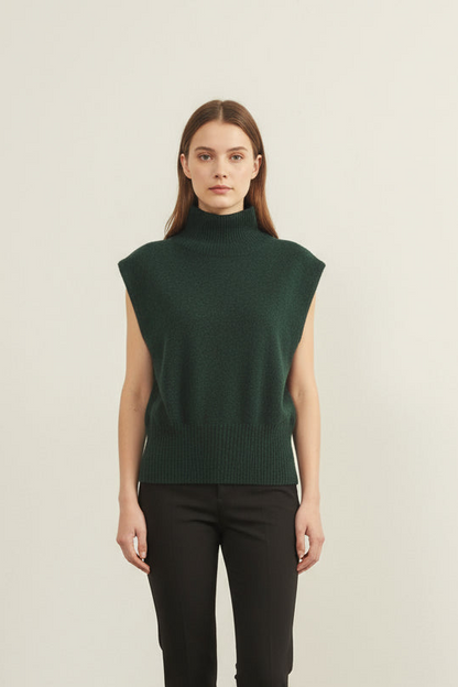 Evergreen High Neck Sleeveless Knit Top: DEEP GREEN