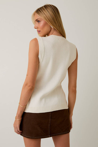 Alabaster Button Down Knit Vest: Cream