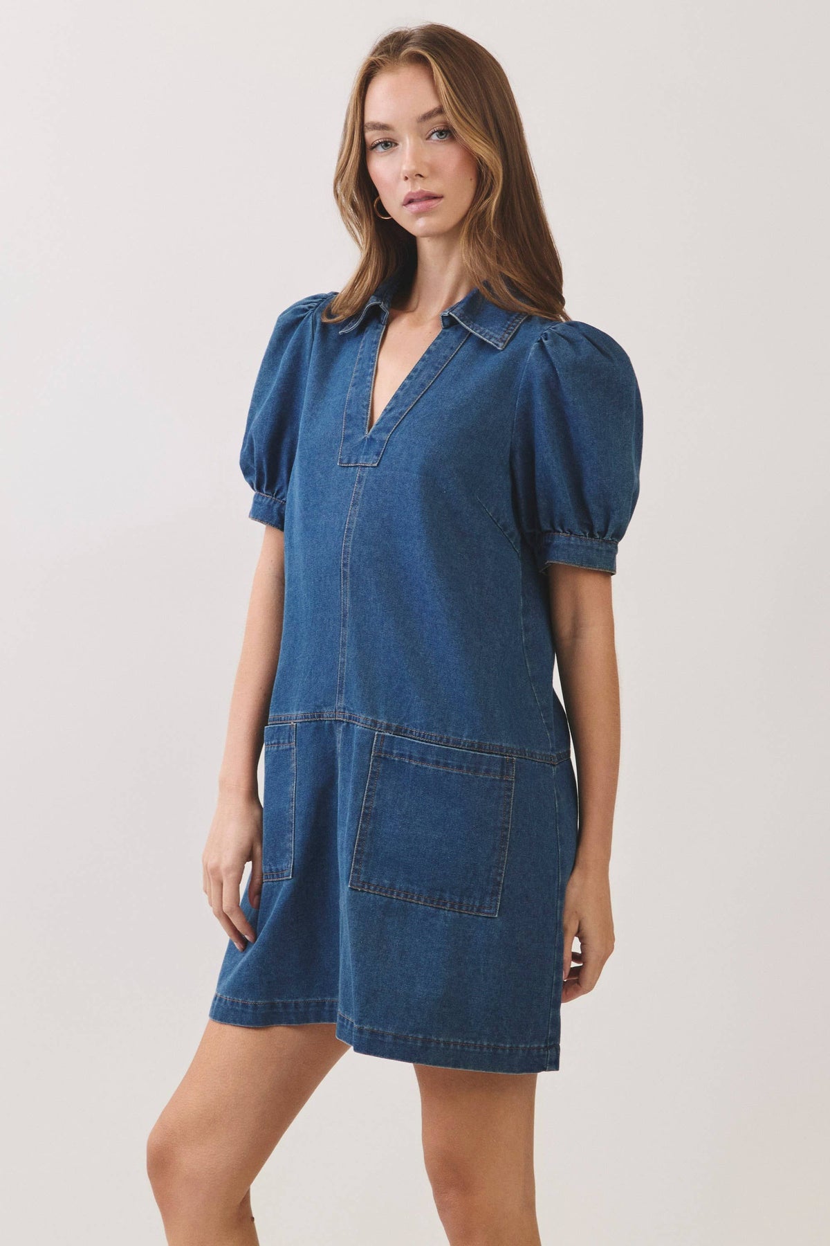 Darcy Puff Sleeve Denim Mini Dress: Denim
