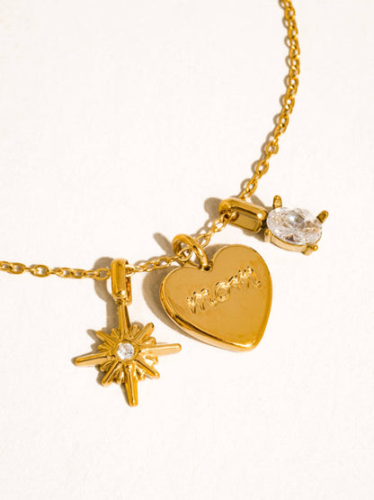Gintilly 18K Gold Non-Tarnish Mom Heart Charm Necklace: Yellow Gold