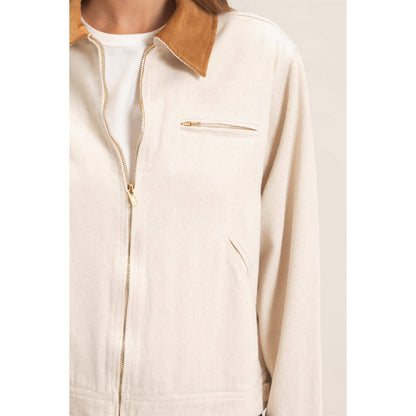 Twill Jacket With Corduroy Collar: DARK TAUPE