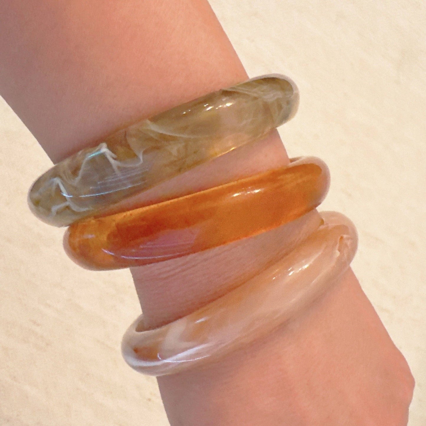 Natural Tones Bold Resin Bangle Set Of 3: Sunset