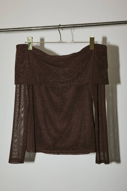 Grove Off Shoulder Long Sleeve Metallic Top: Brown