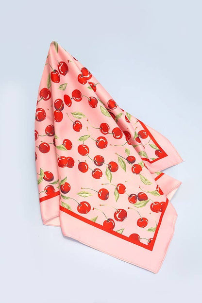 CHERRY PRINT SILKY FEEL BANDANA SCARF | 40SC626: Pink