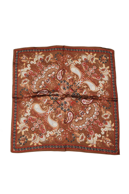 SQUARE ORNAMENT WITH FLOWERS PRINT BANDANA SCARF IS1047: Ivory