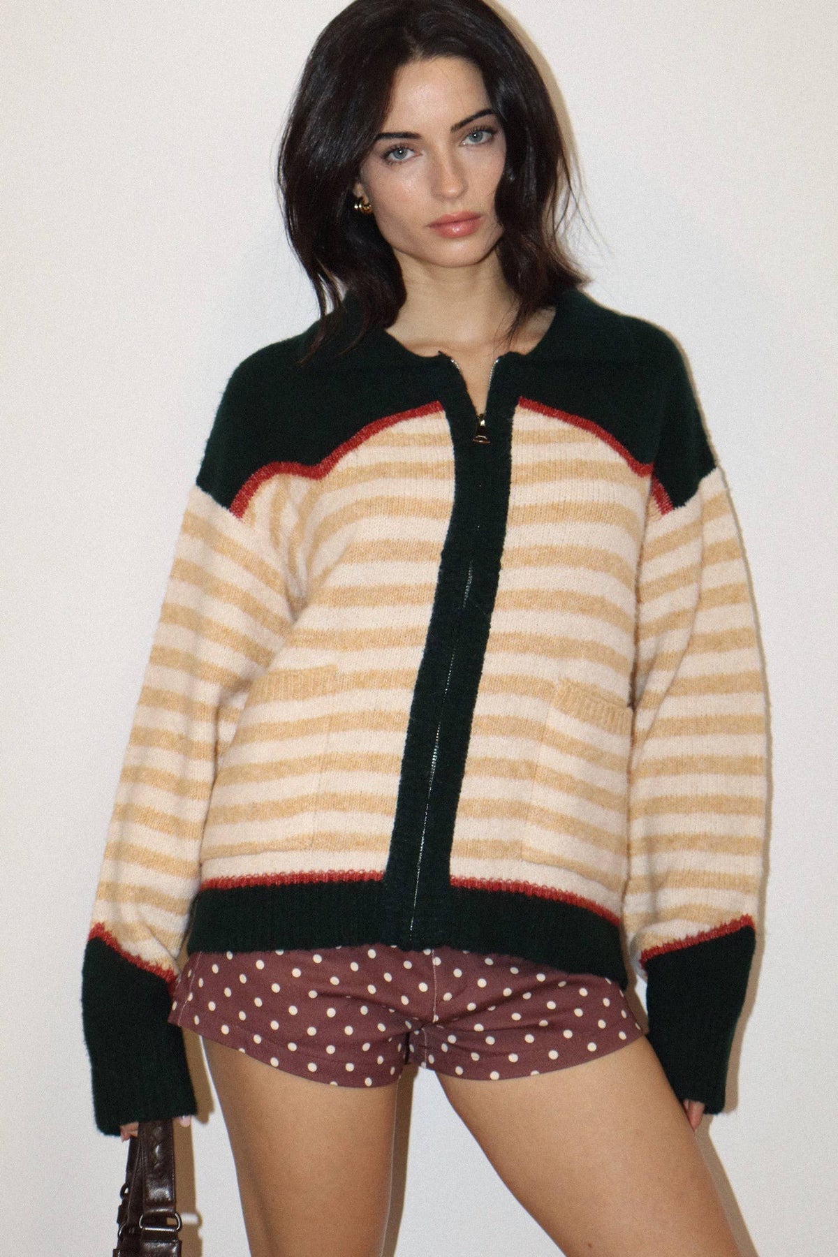 Ryder Stripe Horse Zip Knit Sweater: Forest Green