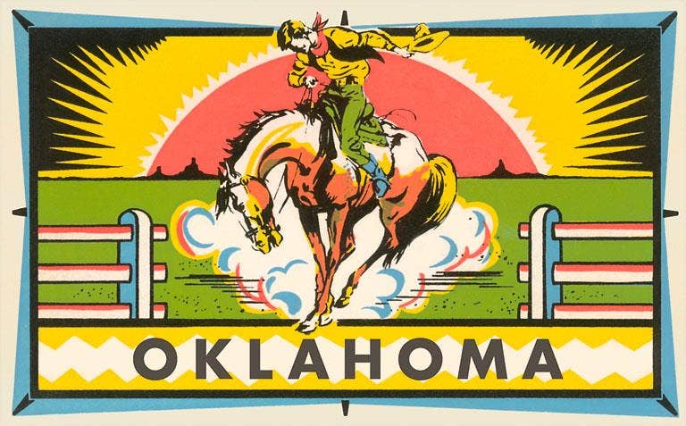 Postcard OK-135 Bucking Bronco, Cowboy
