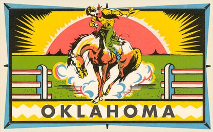 Postcard OK-135 Bucking Bronco, Cowboy