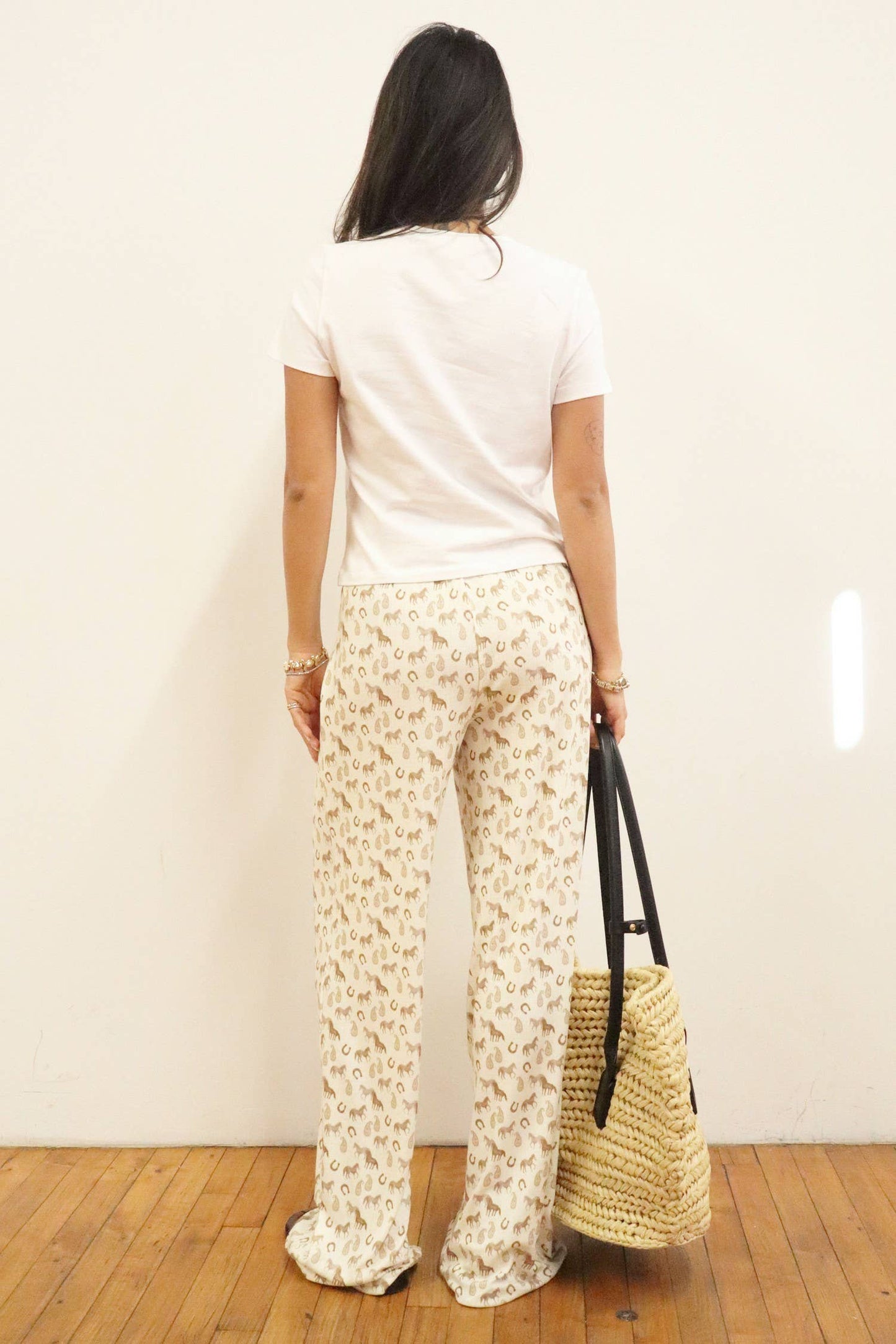 Horse Embroidered Baby Tee: Off White / L