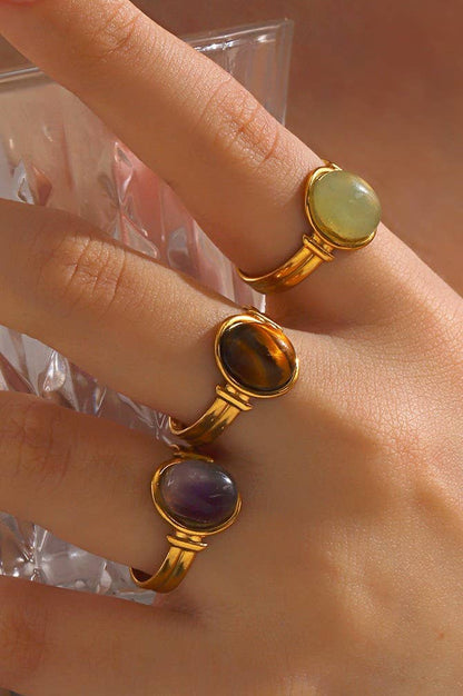 18K STAINLESS STEEL TARNISH FREE STONE RING | 40R121: JADE