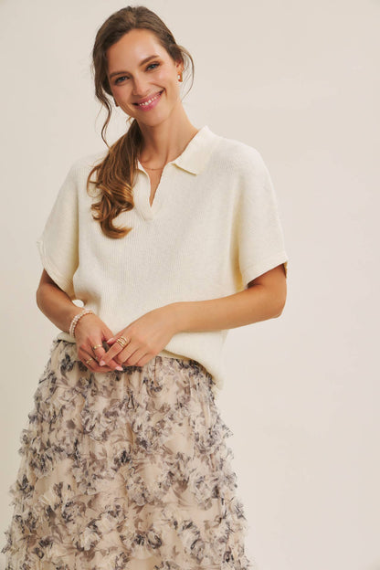 Beaumont Effortless Rib Knit Top: Cream