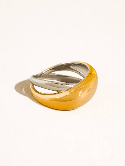 Almare 18K Gold Non-Tarnish Two Tone Dome Band Ring: Multi-Colored