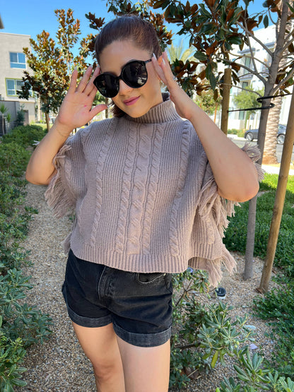 Cider | Turtleneck Poncho with Tassel Trim