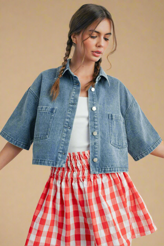 Denim Dandy Button Front Cropped Shirt