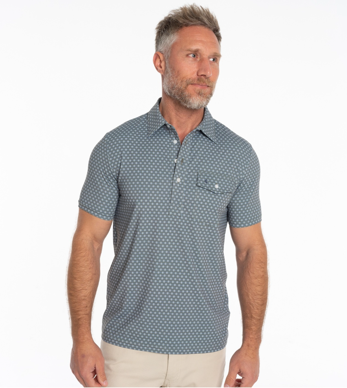 Short Sleeve Performance Sport Players Shirt - Medallion Print - Olive