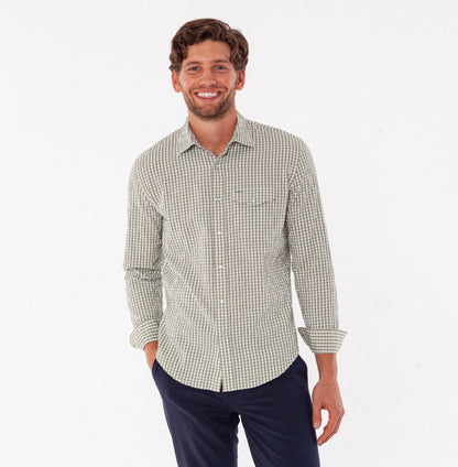 Seersucker Ling Sleeve Performance Pearl Snap: Olive