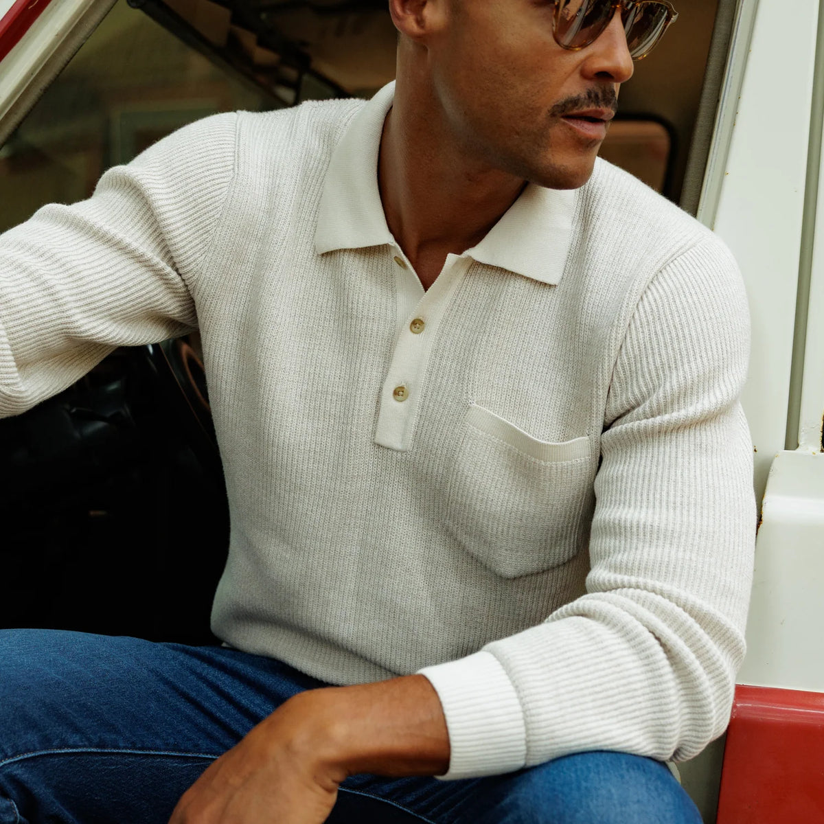 Long Sleeve Bungalow Sweater Polo: OAT