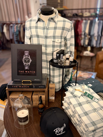 Criquet Waffle Plaid Pearl Snap: Cream Green Plaid