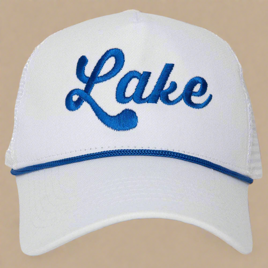 Lake Trucker Cap with Rope: White