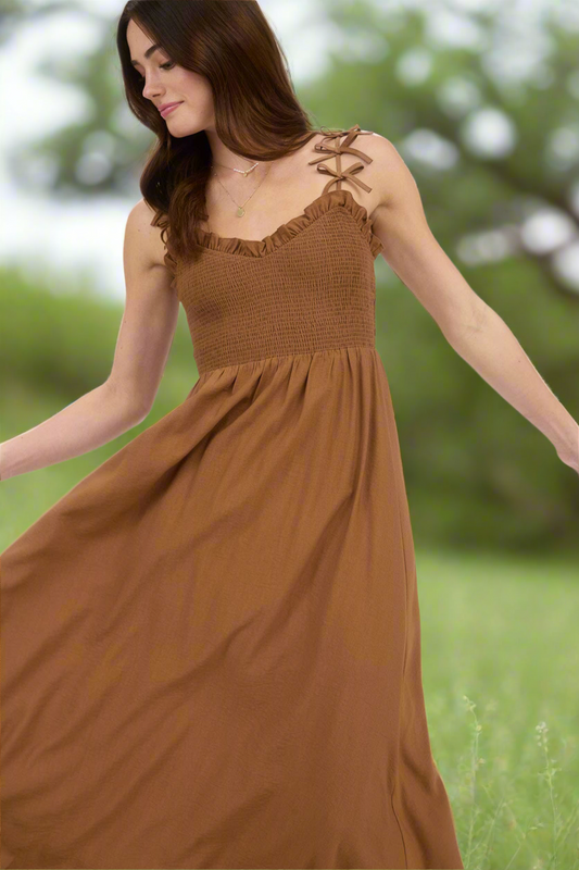 Saddle Sweetheart Bow Detail Midi Dress