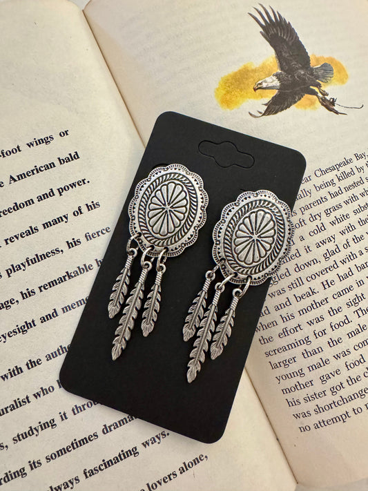 Southwest Concho Feather Earrings