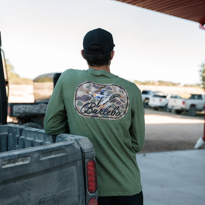 Long Sleeve Tee - Ducks Flying In - Heather Olive