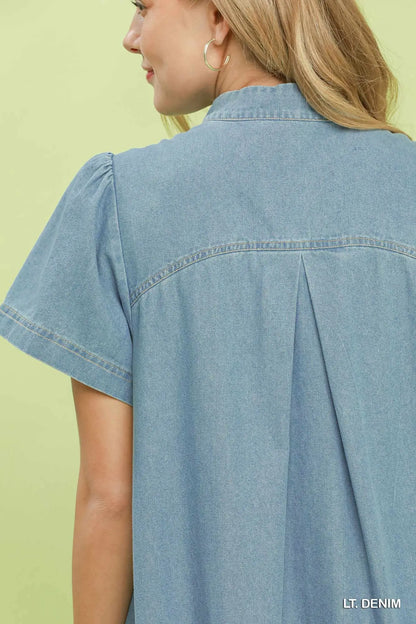 Collins Denim Ruffle Hem Mini Dress