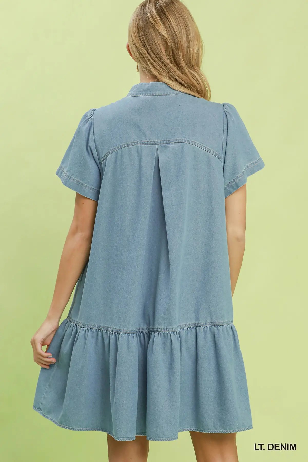 Collins Denim Ruffle Hem Mini Dress