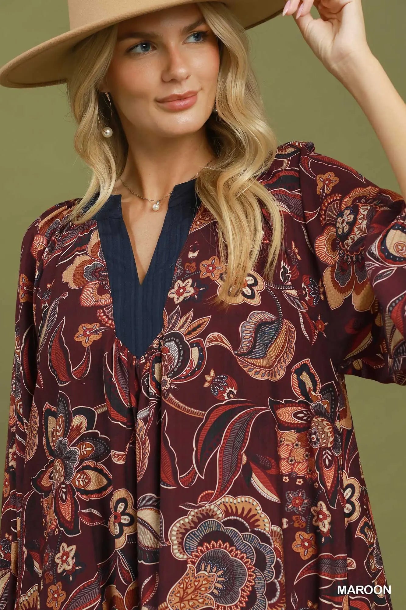 Maeve Floral Paisley Split Neck Mini Dress
