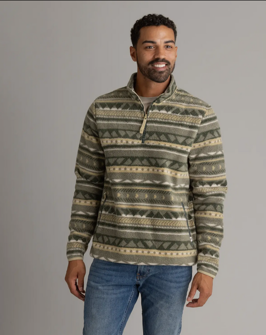 Men's Subzero Heavy Printed Fleece 1/4 ZIp Pullover: Burnt Olive Aztec Stripe