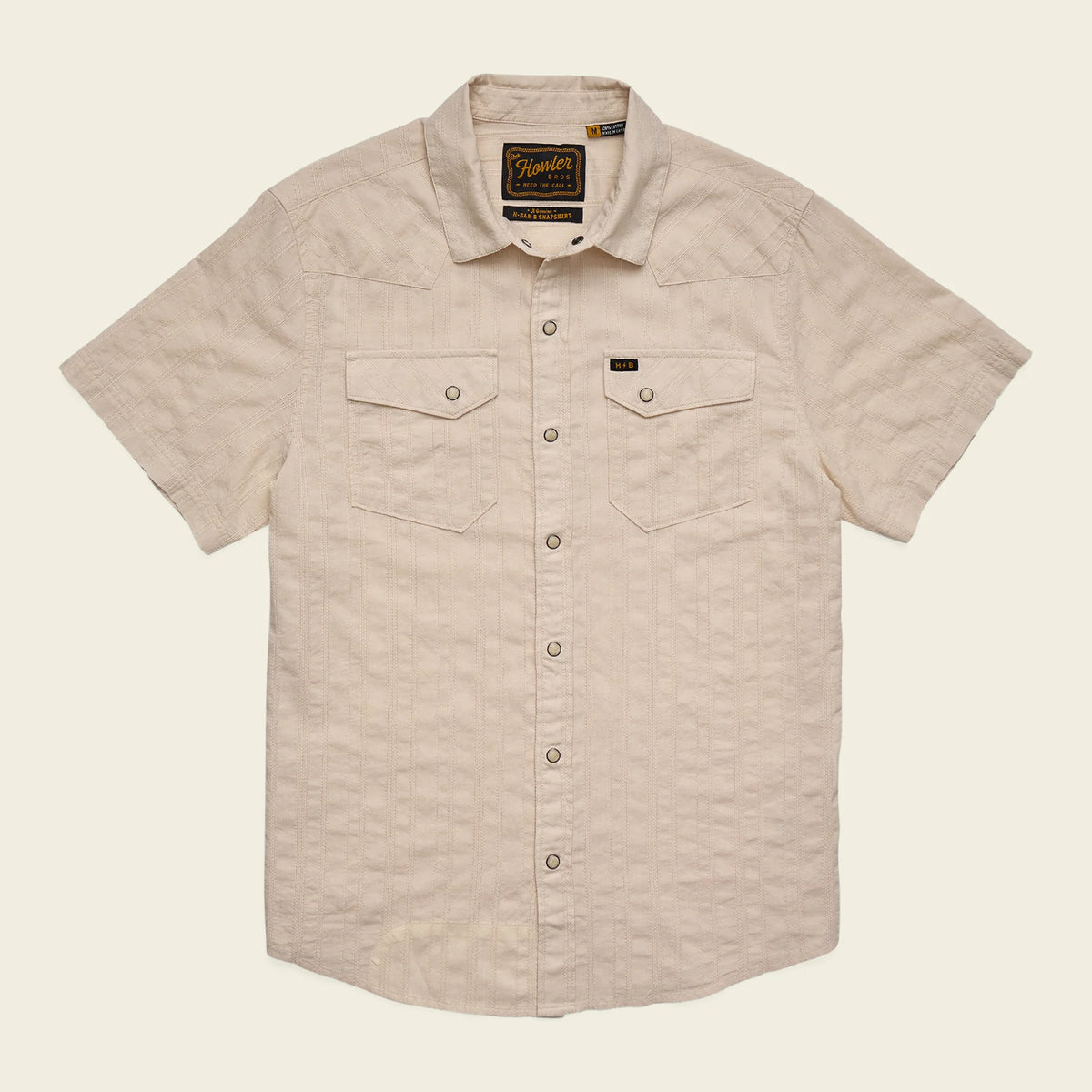 H Bar B Snapshirt: Eyelet Stripe Off White