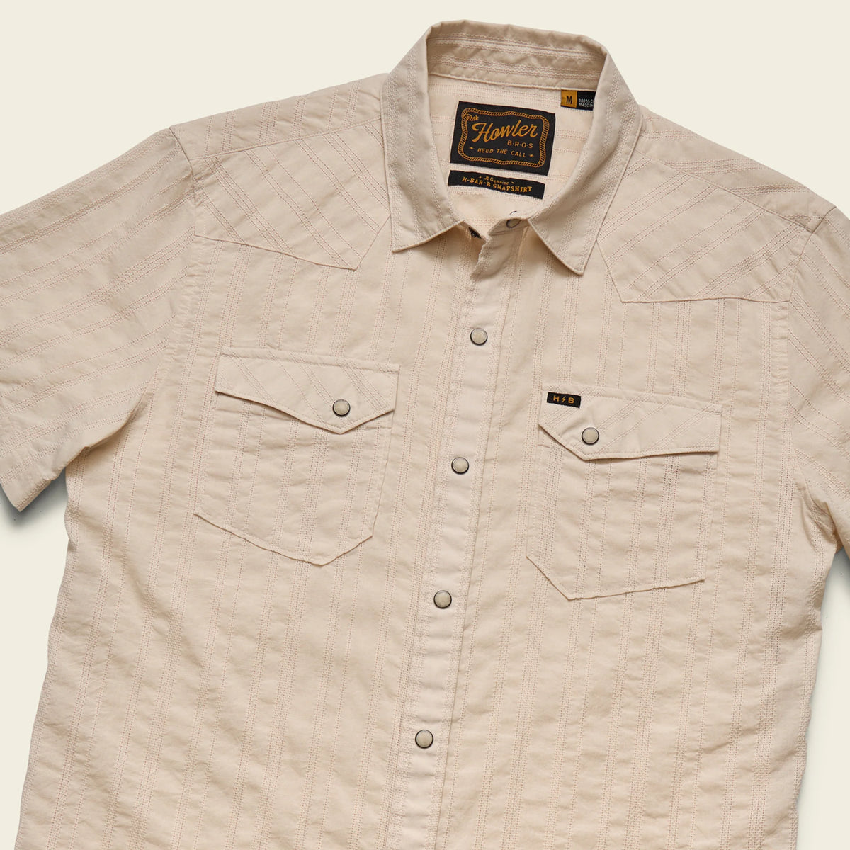 H Bar B Snapshirt: Eyelet Stripe Off White