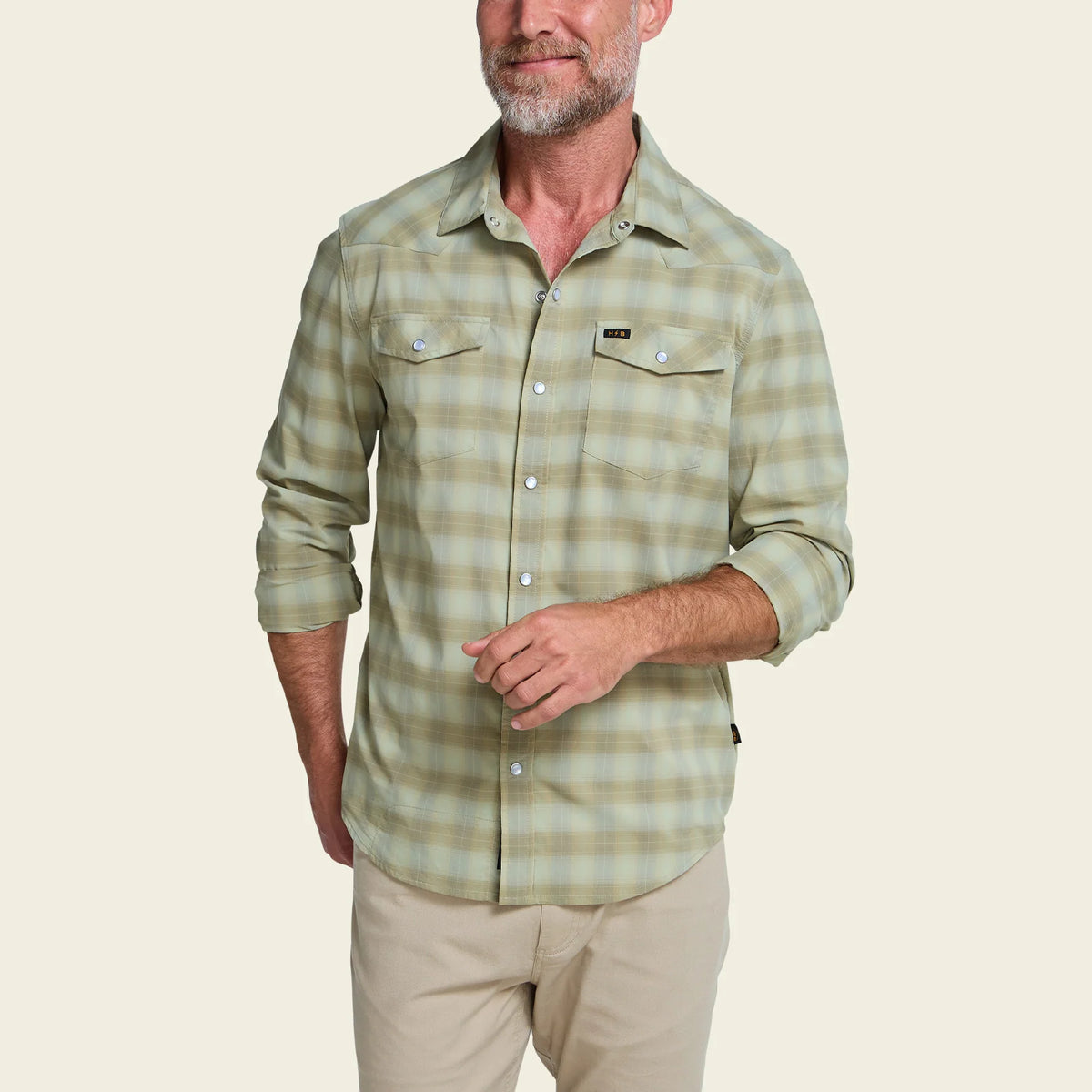 H Bar B Tech Longsleeve: Kent Plaid Fog Green