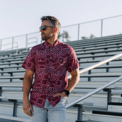Burlebo Performance Western Shirt - Texas Paisley - Maroon