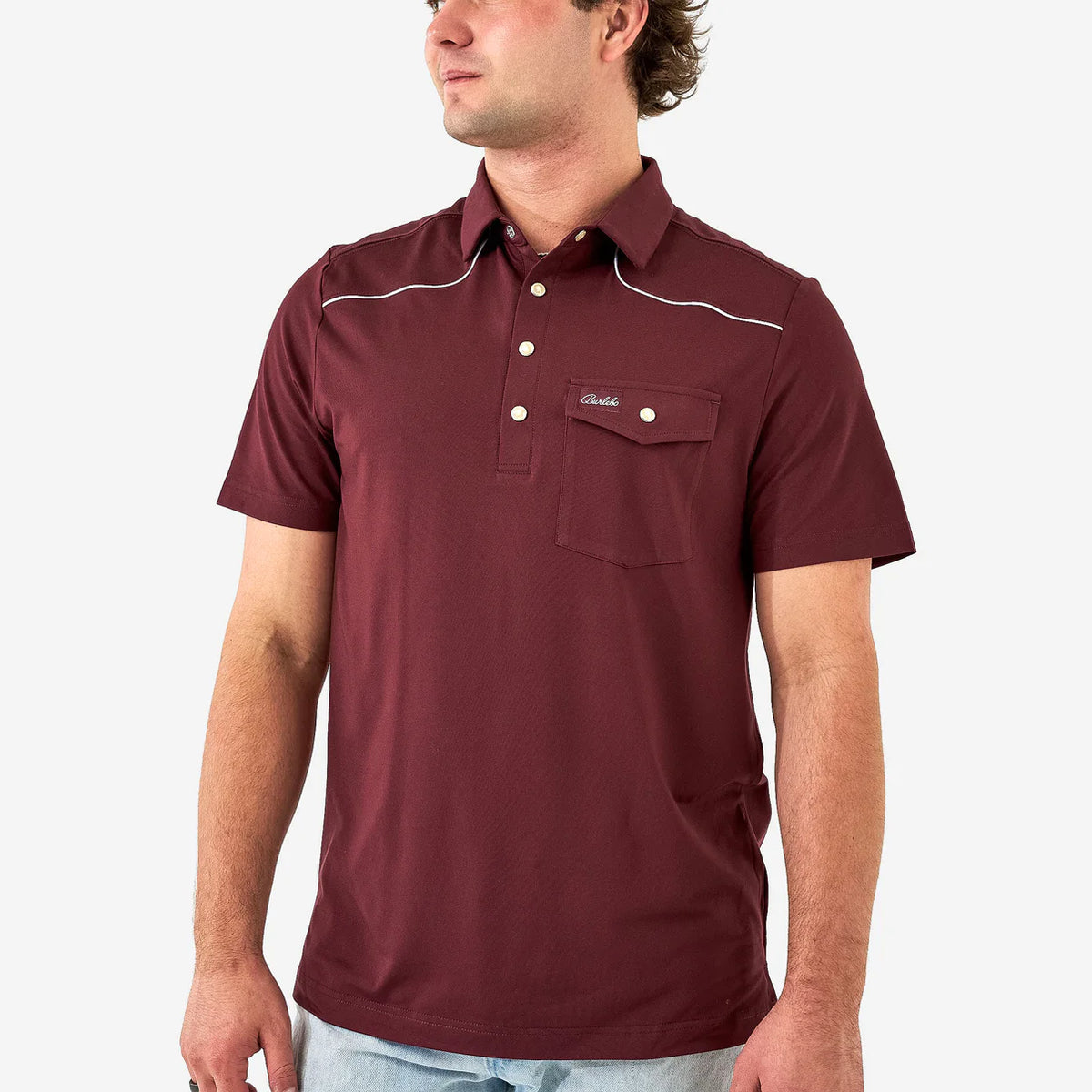 Burlebo Pearl Snap Performance Polo - Maroon