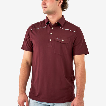 Burlebo Pearl Snap Performance Polo - Maroon