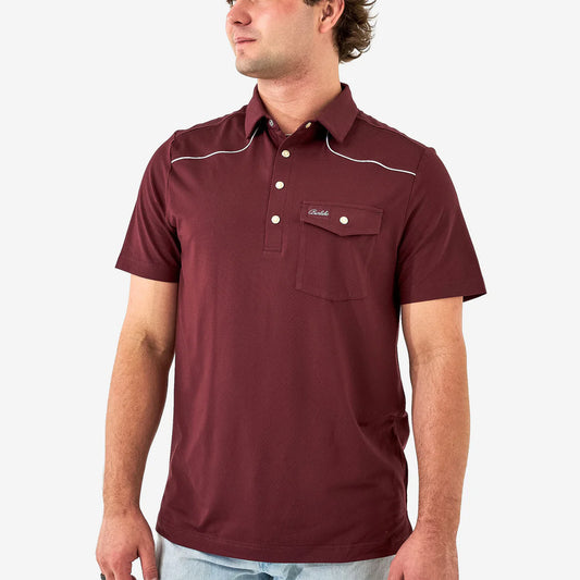 Burlebo Pearl Snap Performance Polo - Maroon