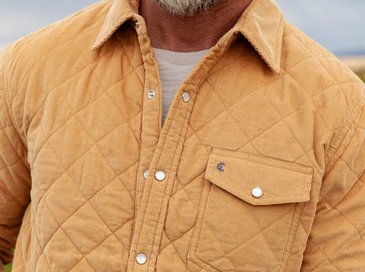 Corduroy Quilted Shacket:
Camel