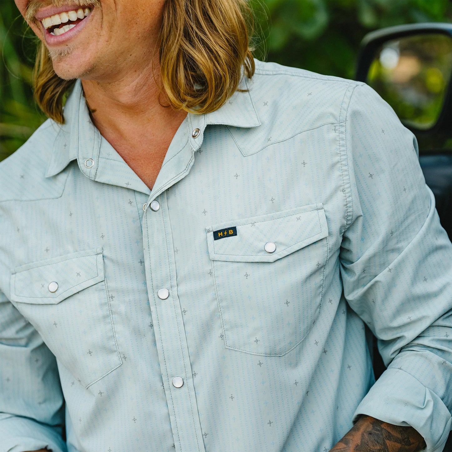 H Bar B Tech Longsleeve - Supernova Stripe: Ash Blue