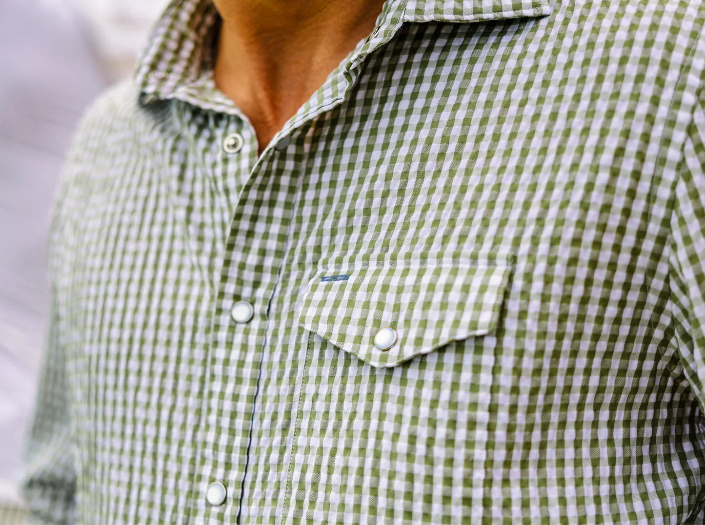 Seersucker Ling Sleeve Performance Pearl Snap: Olive